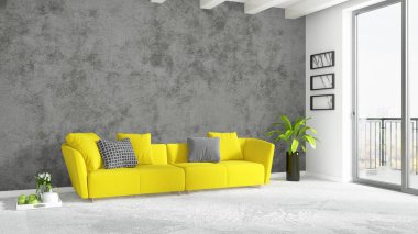 Modern parlak iç. 3D render