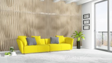 Modern parlak iç. 3D render