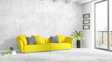 Modern parlak iç. 3D render