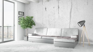 Modern parlak iç. 3D render