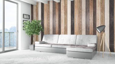 Modern parlak iç. 3D render