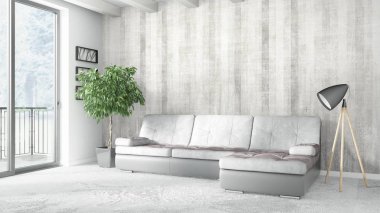 Modern parlak iç. 3D render