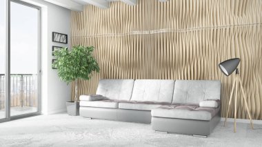 Modern parlak iç. 3D render