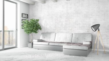 Modern parlak iç. 3D render