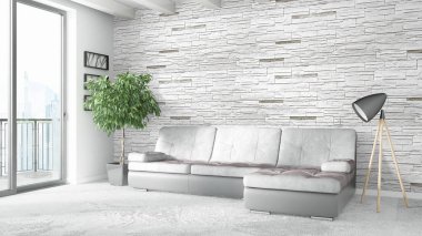 Modern parlak iç. 3D render