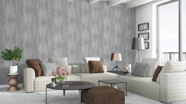 Modern parlak iç. 3D render