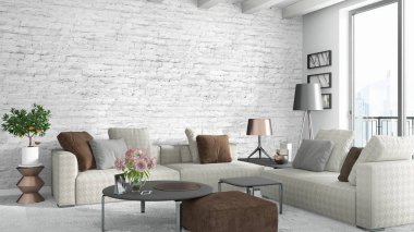 Modern parlak iç. 3D render