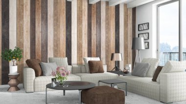 Modern parlak iç. 3D render