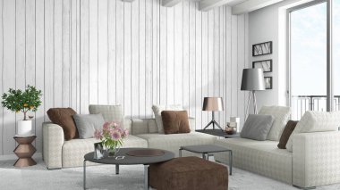 Modern parlak iç. 3D render