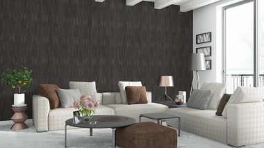 Modern parlak iç. 3D render