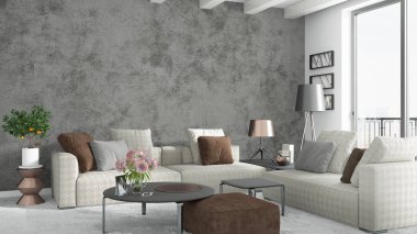 Modern parlak iç. 3D render