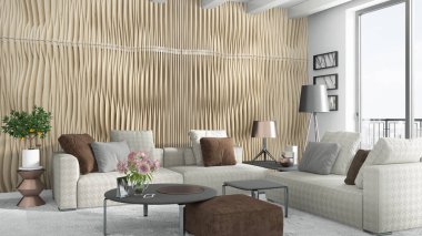 Modern parlak iç. 3D render