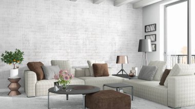 Modern parlak iç. 3D render