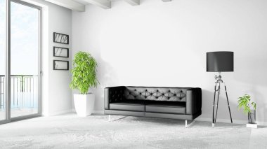 Modern parlak iç. 3D render