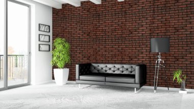 Modern parlak iç. 3D render