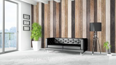 Modern parlak iç. 3D render