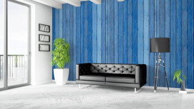 Modern parlak iç. 3D render