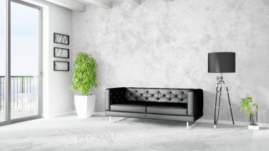 Modern parlak iç. 3D render