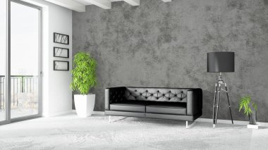 Modern parlak iç. 3D render