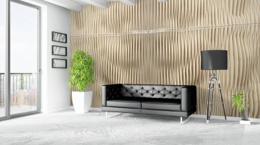 Modern parlak iç. 3D render