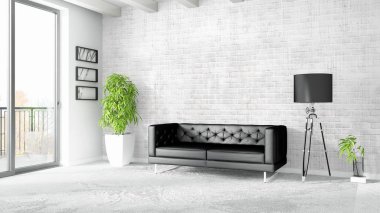 Modern parlak iç. 3D render