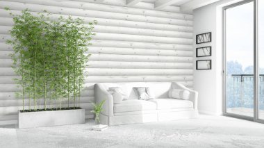 Modern parlak iç. 3D render