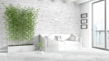 Modern parlak iç. 3D render