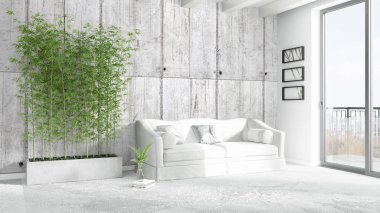 Modern parlak iç. 3D render