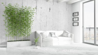 Modern parlak iç. 3D render