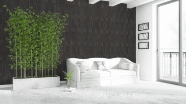 Modern parlak iç. 3D render