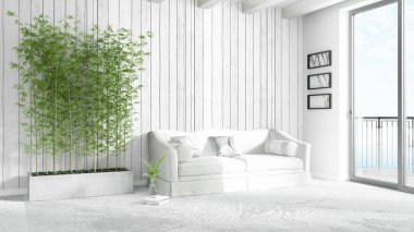 Modern parlak iç. 3D render