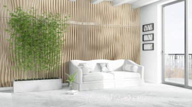 Modern parlak iç. 3D render