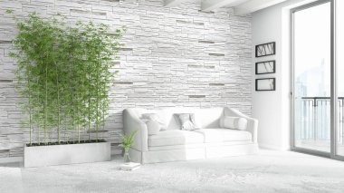 Modern parlak iç. 3D render