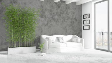 Modern parlak iç. 3D render