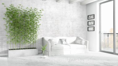 Modern parlak iç. 3D render