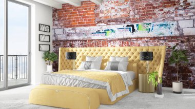 Modern parlak iç. 3D render