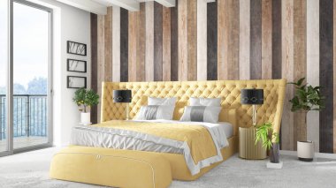 Modern parlak iç. 3D render