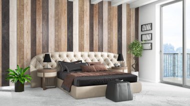 Modern parlak iç. 3D render