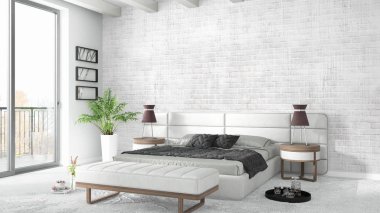 Modern parlak iç. 3D render