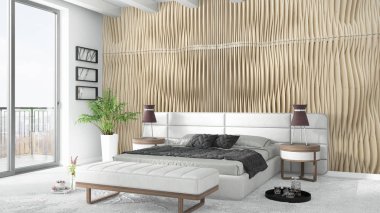 Modern parlak iç. 3D render