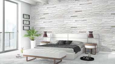 Modern parlak iç. 3D render