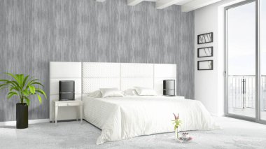 Modern parlak iç. 3D render