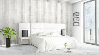 Modern parlak iç. 3D render