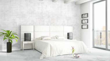 Modern parlak iç. 3D render