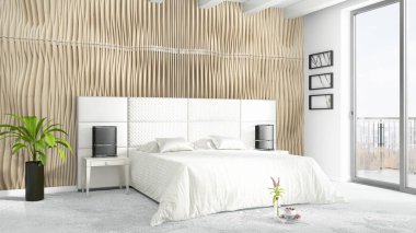 Modern parlak iç. 3D render