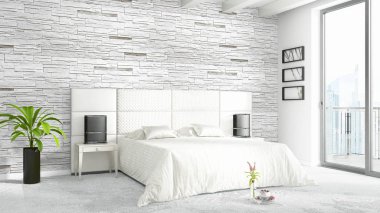 Modern parlak iç. 3D render