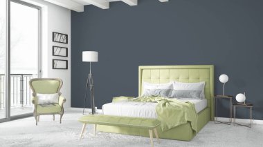 Modern parlak iç. 3D render