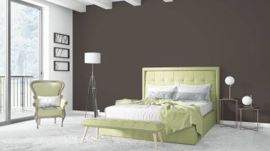 Modern parlak iç. 3D render