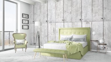 Modern parlak iç. 3D render