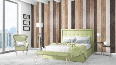 Modern parlak iç. 3D render